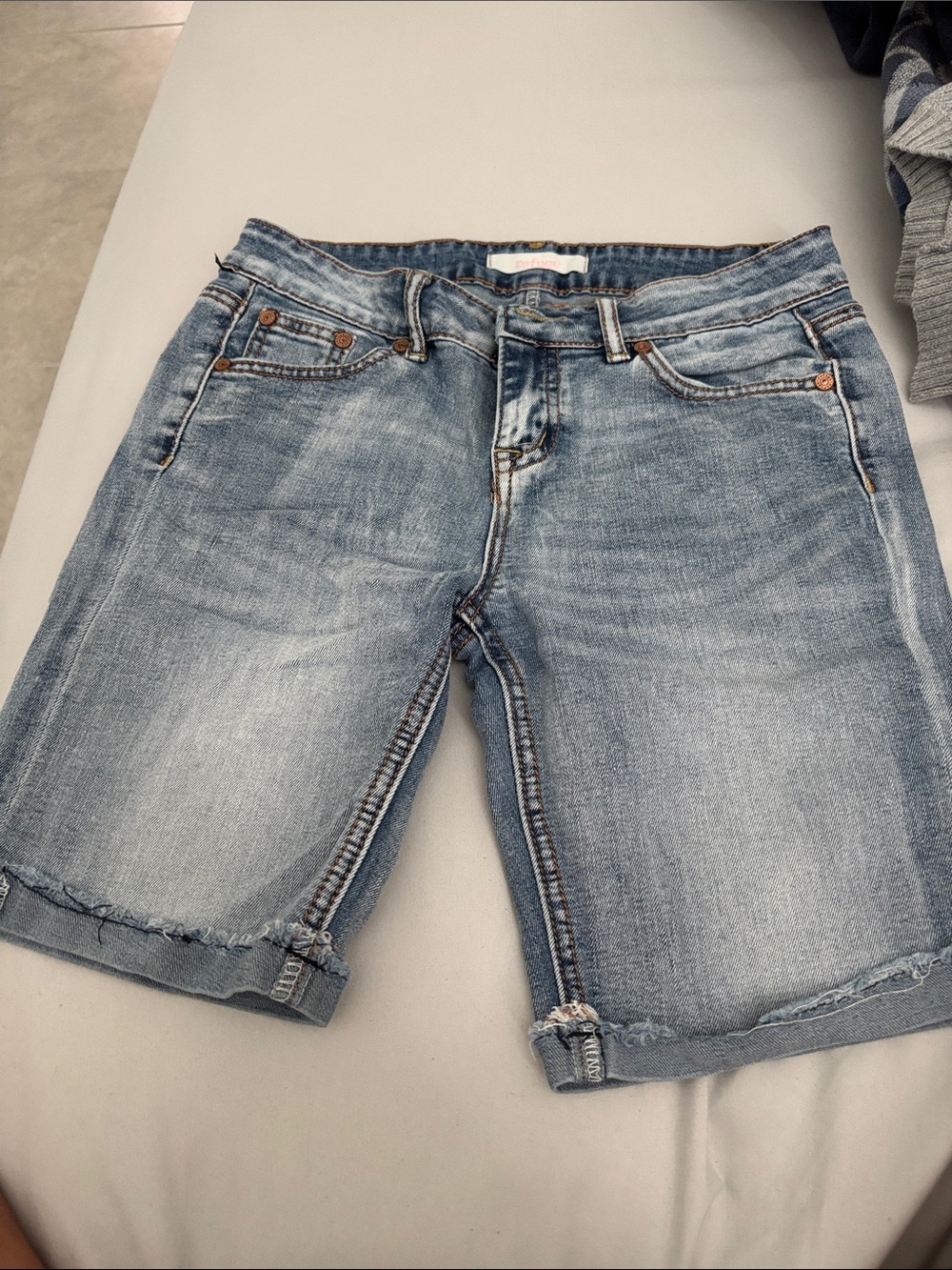 refuge Light Blue Washed Denim Bermuda Shorts